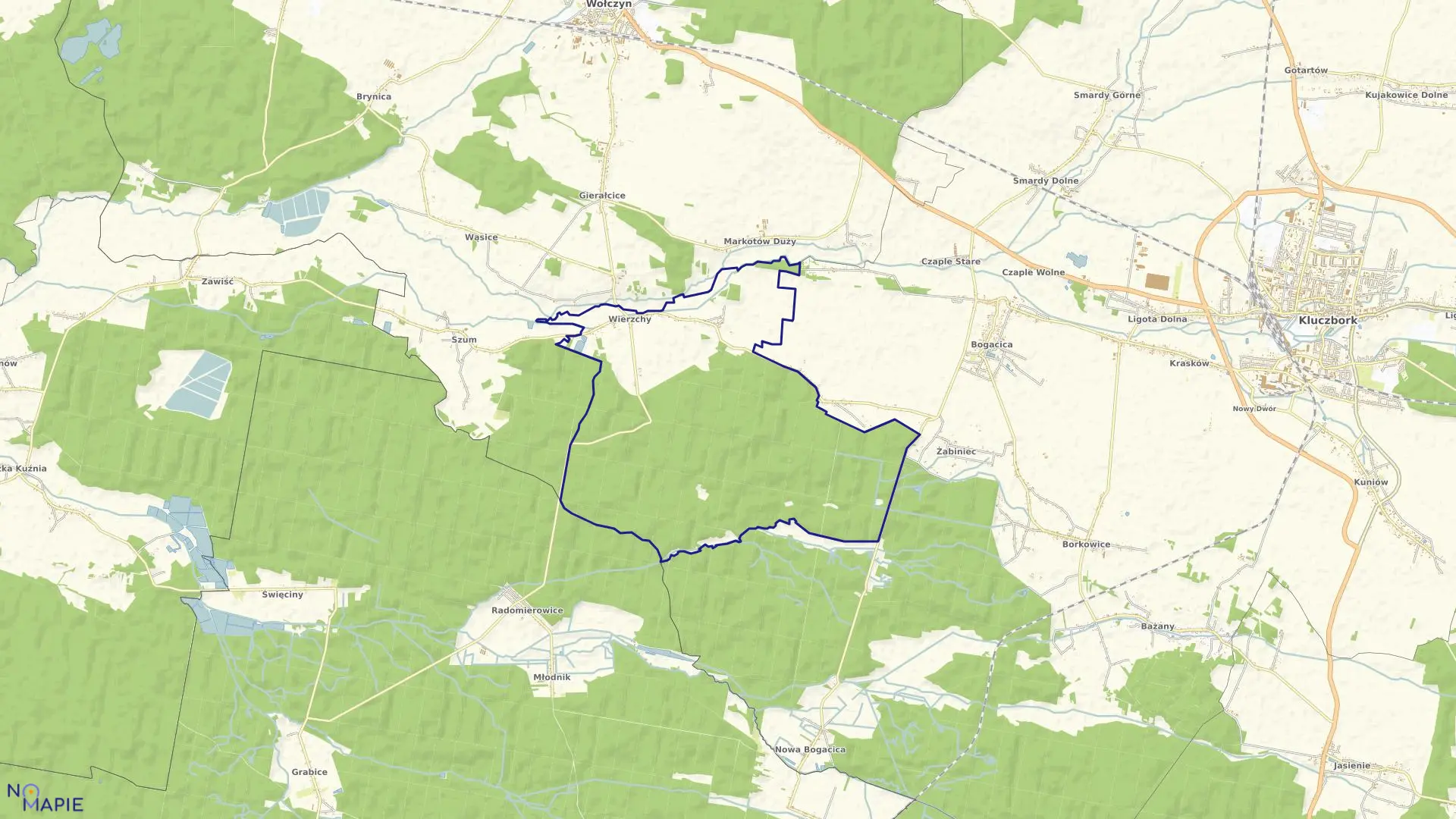 Mapa obrębu WIERZCHY w gminie Wołczyn